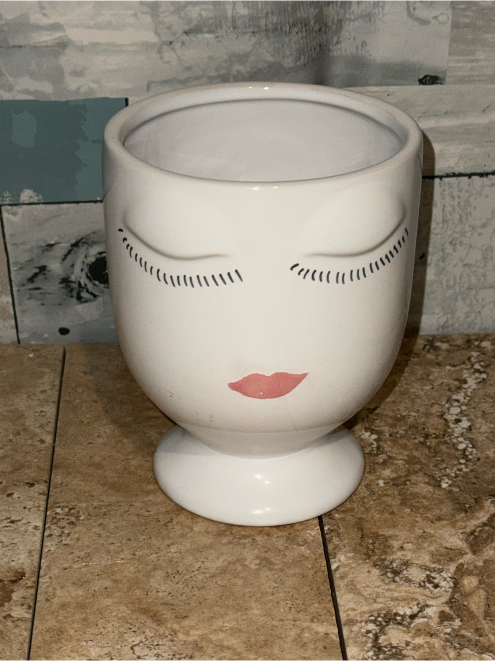 Haute House Studio White Ceramic Face Planter Cachepot Pedestal Base Glossy
